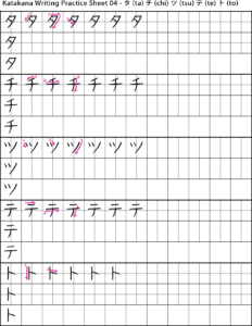 Tập viết bảng chữ cái katakana